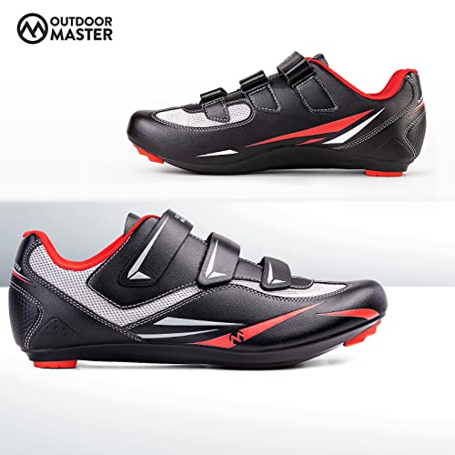 OutdoorMaster Men's Road Cycling Shoes Road Bike Shoes with Indoor Pedal of Delta/SPD Outdoor for Unisex Cycling Riding Shoes with 2 Cleat Compatible - Black Red - 10.5