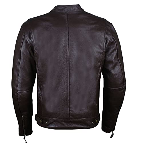 Men's Commuter Premium Natural Buffalo Leather Motorcycle Jacket CE Armor Conceal Carry Gun Pockets Cruiser Biker Brown XL