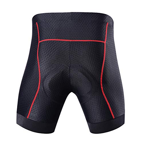 Souke Sports Men's Cycling Underwear Shorts 4D Padded Bike Bicycle MTB Liner Shorts with Anti-Slip Leg Grips(Red, Large)
