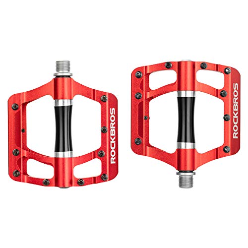 Rock BROS Mountain Bike Pedals MTB Pedals Aluminum Bicycle Flat Platform Pedals Lightweight 9/16" Non-Slip Sealed Bearing for Road Mountain BMX MTB Bike