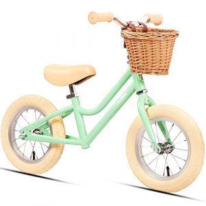 Petimini 12 inch Kids Balance Bike with Basket for 2 3 4 5 6 Years Old Toddler Children, Carbon Steel No Pedal Training Bicycle for Girls and Boys, Yellow