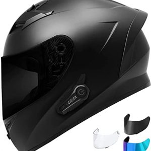 Bluetooth Motorcycle Helmet with Clear, Tinted, Iridium Shields - XL