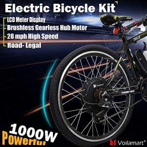 Voilamart Electric Bicycle Kit 26" Rear Wheel 48V 1000W E-Bike Conversion Kit with LCD Display, Cycling Hub Motor with Intelligent Controller and PAS System for Road Bike
