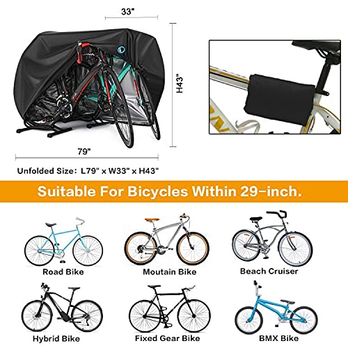 Bike Cover for 2 or 3 Bikes Outdoor Waterproof Bicycle Covers Rain Sun UV Dust Wind Proof with Lock Hole for Mountain Road Electric Bike Heavy Duty Bikes Black