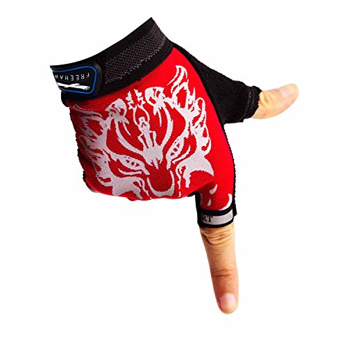 Kids Cycling Gloves, Freehawk Non-Slip Ultrathin Children Half Finger Bicycle Cycling Breathable Gloves Roller-Skating Gloves for Fishing, Cycling, Roller Skating and Climbing in Summer (Red1)