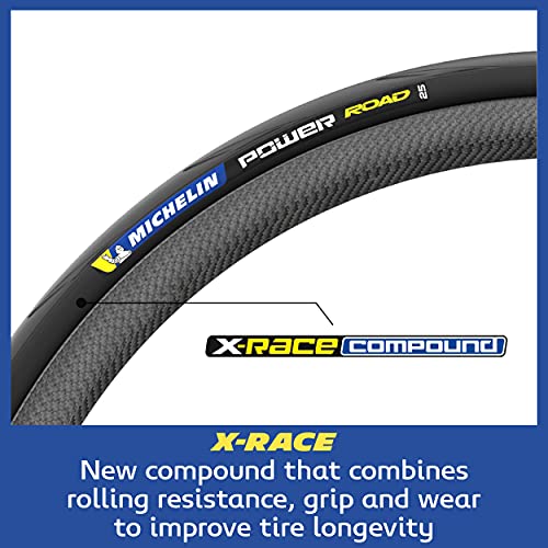 Michelin Power Road Front or Rear Road Bike Tire for Asphalt, X-Race Compound, Black Sidewall, 700 x 25C