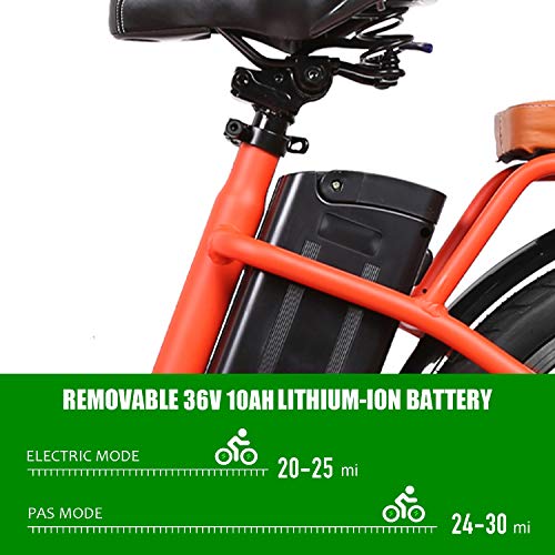 Nakto 20 inch City Electric Bicycle and Assisted Bicycle for Woman with Removable 36V 10A Large Capacity Lithium Battery and Charger Adult Electric Bike,orange