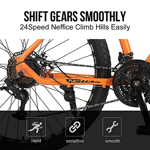 Neffice Mountain Bike Mens 27.5 Inch Wheels 24 Speed Drivetrain,All-Terrain Bicycle, High-Strength Aluminum Frame, Trigger Shift, Adult Bikes (Orange)