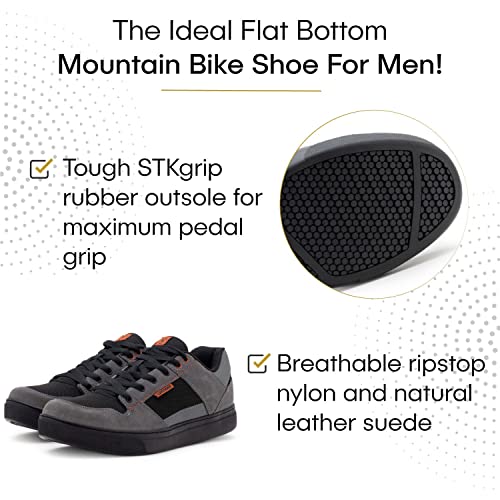 Tommaso Comodo Men's Flat Bottom Mountain Bike MTB Cycling Shoes Downhill Enduro Gravel Indoor Commuting - Grey - 46