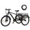 Viribus 24" 7 Speed Mountain Tricycle with Adjustable Handlebars and Seat Three-Wheel Adult Bicycle for Men and Women Complete Beach Cruiser Trike with Basket Lights Bell for Adults, Black