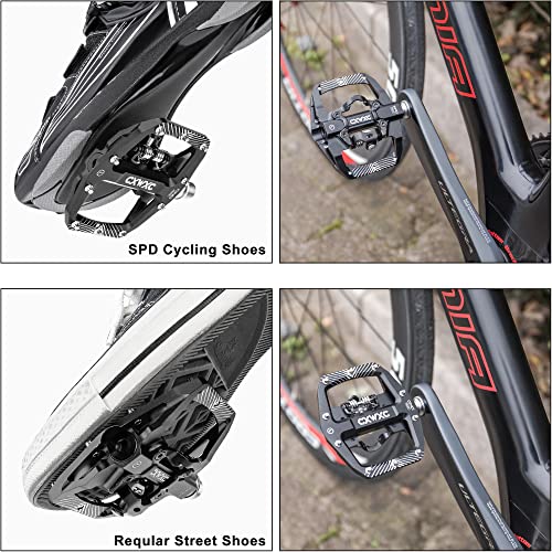 Mountain Bike Pedals Dual Function - Dual Sided Pedals Plat & SPD Clipless Pedal - 3 Sealed Bearings, 9/16” Bicycle Platform MTB Pedals (Black)