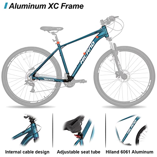 Hiland 29 inch Aluminum Mountain Bike, Hydraulic Disc-Brake, Lock-Out Suspension Fork, Cross-Country 16 Speeds for Mens Trail Bike