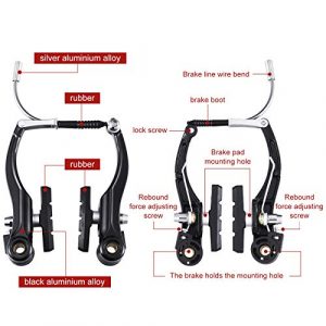 Complete Bike Brake Set, Black Front and Rear Bike MTB Hybrid Brake Inner and Outer Cables and Lever Kit Includes Callipers Levers Cables Black