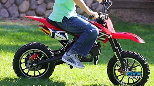 SYX MOTO Kids Mini Dirt Bike Gas Power 2-Stroke 50cc Motorcycle Holeshot Off Road Motorcycle Holeshot Pit Bike, Yellow, Pull Start Version