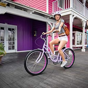 Schwinn Mikko Adult Beach Cruiser Bike, Featuring 17-Inch/Medium Steel Step-Over Frames, 7-Speed Drivetrains, Purple