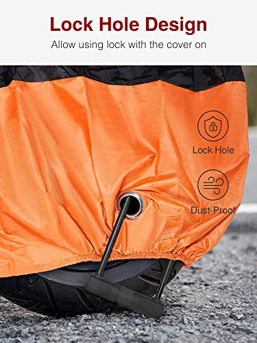 Puroma Motorcycle Cover, XXX-Large Waterproof Motorbike Cover Outdoor Indoor Scooter Shelter Protection with 4 Reflective Strips for Harley Davidson, Honda, Suzuki, Kawasaki, Yamaha (Black & Orange)
