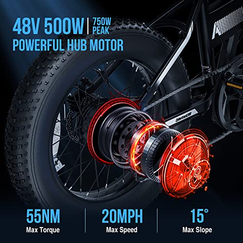 AVANTREK Cybertrack 200 Electric Bike for Adults, 1.5X Faster Charge, 500W Brushless Motor 48V/10Ah Removable Battery 20"x4" Folding Fat Tire Ebike, 20 MPH Snow Beach Mountain E-Bike, Shimano 7 Speed