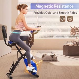 Exercise Bike Foldable Stationary Bikes for Home, WHTOR Indoor Cycling Bike 3 in 1 Fitness Bike with Pulse Sensor and 16 Level Adjustable Magnetic Upright Workout Bike with Arm and Leg Resistance Band