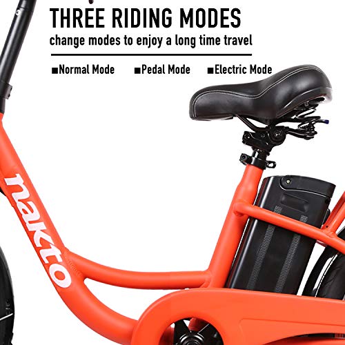 NAKTO 20" Electric Bike, Removable 36V/10Ah Lithium Battery, Max Speed 25MPH, Electric Commuter Bike with Throttle & Pedal Assist(Orange)