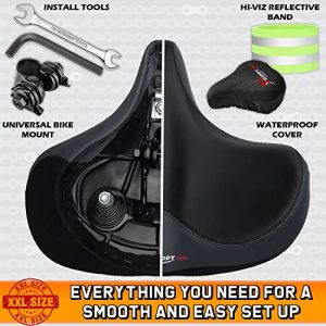 Giddy Up! Bike Seat - Compatible with Peloton Exercise and Road Bicycle - Oversized Comfortable Bike Saddle - Extra Wide Replacement Universal Fit Indoor Outdoor Padded Memory Foam Waterproof Cover