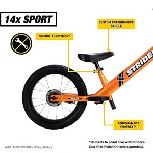 Strider - 14x Sport Balance Bike, Ages 3 to 7 Years, Tangerine - Pedal Conversion Kit Sold Separately