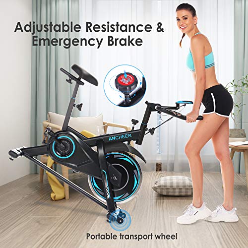 ANCHEER Exercise Bike Stationary, Indoor Cycling Bike with Heart Rate Monitor & Tablet Holder and LCD Monitor for Home Workout, 330 Lbs Weight Capacity