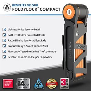 FoldyLock Compact Folding Bike Lock - Award Winning Patented Lightweight High Security Bicycle Lock - Heavy Duty Anti Theft Smart Secure Guard with Keys and Case for Bikes or Scooters