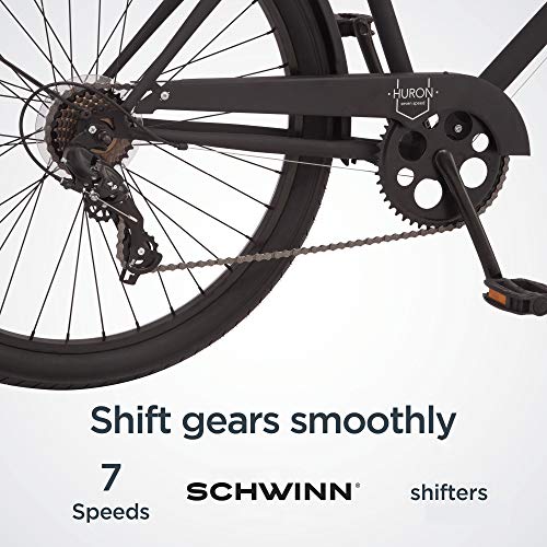 Schwinn Huron Adult Beach Cruiser Bike, Featuring 17-Inch/Medium Steel Step-Over Frames, 7-Speed Drivetrains, Black