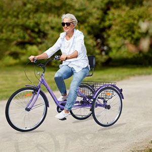 Ey Easygo Adult Tricycle, 3 Wheel Bike Adult, Three Wheel Cruiser Bike 24 inch 26 inch Wheels Option, 7 Speed, Wide Handlebar, Pedal Forward for More Space, Cyan