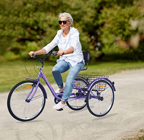 Ey Easygo Adult Tricycle, 3 Wheel Bike Adult, Three Wheel Cruiser Bike 24 inch 26 inch Wheels Option, 7 Speed, Wide Handlebar, Pedal Forward for More Space, Cyan
