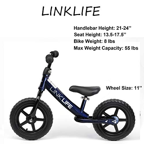 LINKLIFE 12" Kids Balance Bike with Pedal Free Toddler Bicycle Adjustable Seat Navy Blue…