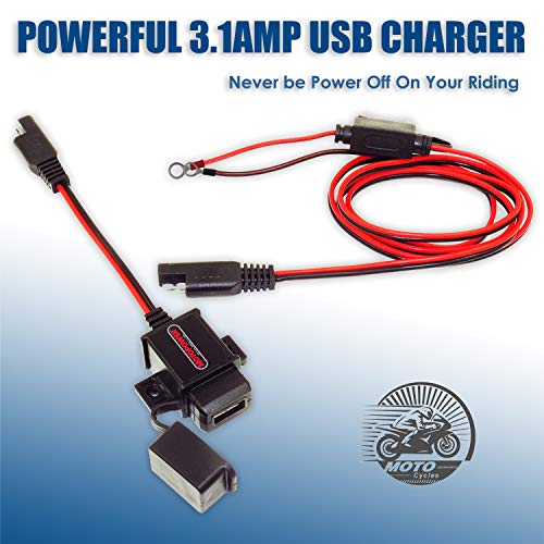 MOTOPOWER MP0609A 3.1Amp Motorcycle USB Port Kit SAE to USB Adapter On Motorcycle