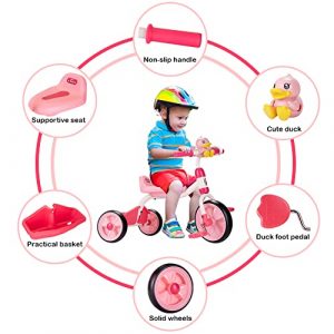 Toddler Tricycle Outdoor Trike for 1 - 3 Years Old with Storage Bin, Cute Riding Toys Gift for Girls Boys, Carbon Steel Frame and Silent Wheels (Pink)