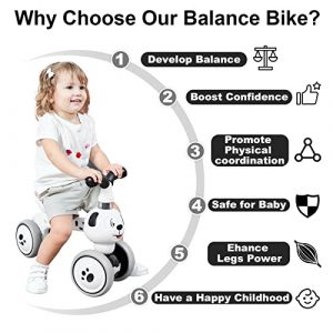 Baby Toddler Balance Bike No Pedals 10-36 Months Ride-on Toys Gifts Indoor Outdoor Tricycle Balance Bike for 1 Year Old Boys Girls First Birthday Gift (Spot Dog)