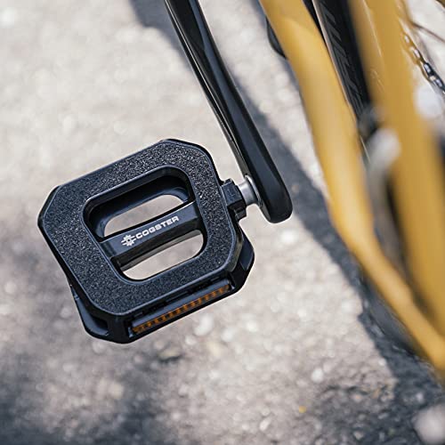 COGSTER Grid Bike Flat Pedals with Sandpaper Grip Surface and reflectors for MTB, Road Bikes, City Bikes, Touring Bikes, Folding Bikes