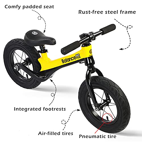 BOBIKE Balance Bike 12" Sturdy Training Bike and Lightweight Bike for 2, 3, 4, 5, 6 Boy Girl Pneumatic Tire Push Walking Bicycle No-Pedal Adjustable Seat (Aluminum, 8.4lbs)