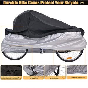 Bike Cover Adult Tricycle Cover Waterproof Bicycle/Motorcycle Storage Cover, Heavy Duty Ripstop Material & Anti-UV, Protect Your Bike from Rain, Dust, Debris Sun for Outdoors Indoors (silver-black)