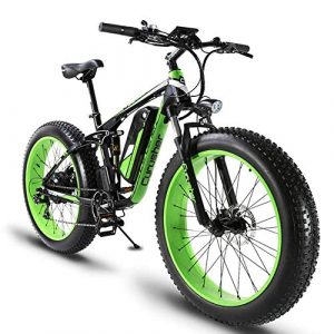 Cyrusher XF800 750W Electric Bike 26 * 4 Inch Fat Tire Mountain Ebikes 7 Speeds Snow Beach Electric Bicycles with 13ah Battery (Green)
