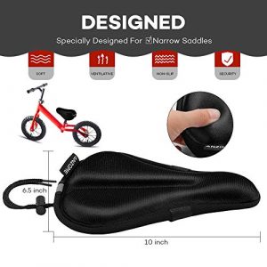 ANZOME Kids Gel Bike Seat Cushion Cover for Boys & Girls Bicycle Seats, 9"x6" Memory Foam Child Bike Seat Cover Extra Soft Small Bicycle Saddle Pad with Water & Dust Resistant Cover-Black