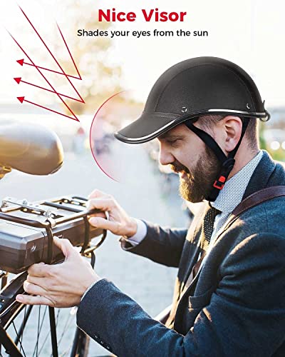 Bike Baseball Helmets-Cycling-Bicycle Helmet Adults - ABS Leather Cycling Safety Helmet with Adjustable Strap for Adult Men Women Black (Size: 11.2-5.5in) (Black, One Size)
