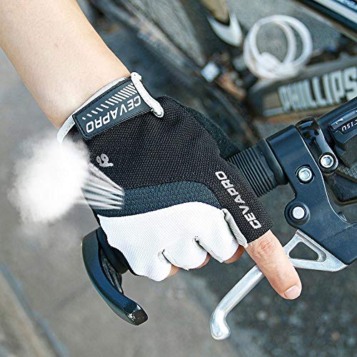 Cevapro Cycle Gloves Mountain Road Bike Gloves Half Finger Bicycle Gloves with Anti Slip Shock-Absorbing Gel Pad Cycling Riding Biking Gloves MTB DH Road Bicycling Gloves for Men Women (White, M)