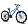 Hiland 24 Inch Kids Mountain Bike Shimano 7-Speed for Youth with Aluminum Alloy Frame Suspension Fork Commuter City Bicycle Blue