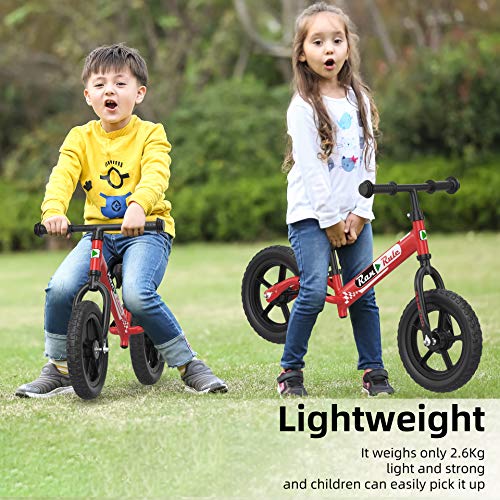 Red Balance Bike for Girls, No Pedal Bicycle for Kids, 12in Training Bike for 18-48 Months, Lightweight | Adjustable Seat | Heay Duty