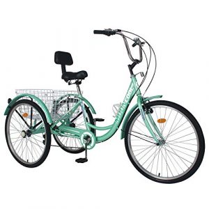 MOPHOTO Adult Tricycles 7 Speed 24/26 Inch Three Wheel Bike Cruiser Trike with Low-Step Through Frame/Large Basket/Backrest Saddle for Men, Women, Seniors (Ceramic Green, 24