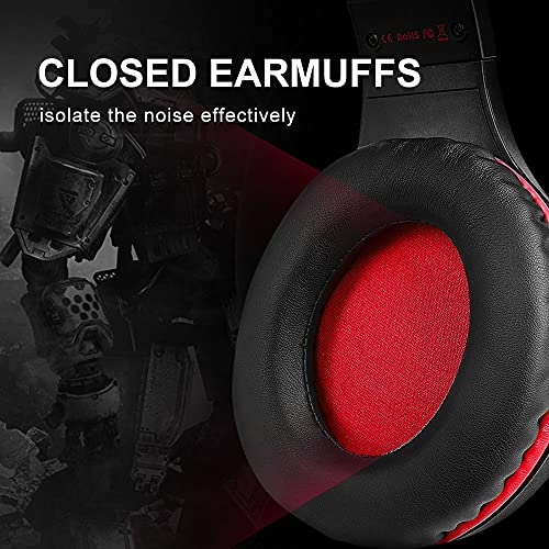 COLUSI Super Lightweight Gaming Headset Xbox One Headset,PS4 Headset with Mic&LED Light,Compatible with PC,Laptop,PS4,Xbox One Conntroller(Adapter Not Included),Ipad,Mobile Phone(Red)
