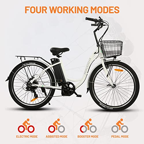 ECOTRIC Electric Bike for Adults 26" Ebike 350W Motro Adult Cruiser Electric Bicycles with Basket Shimano 7 Speed Gears E-Bike with Removable 36V 10AH Lithium Battery Commute Ebike for Female Male