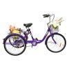 PEXMOR Adult Tricycle, 7 Speed Trike Cruiser Bike, 24/26 Inch Three-Wheeled Bicycle with Foldable Front & Rear Basket Adjustable Height Seat for Recreation, Shopping Men's Women's Bike (Purple, 26")