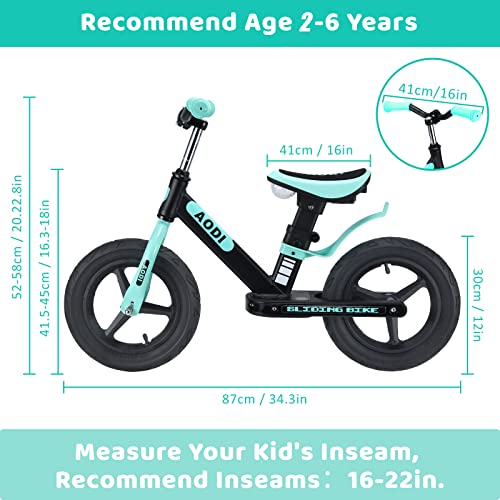 AODI Balance Bike for Kids, Toddler Training Bike with Bluetooth Music & LED | 12 Inch Wheels | Adjustable Handlebar & Seat | No Pedal Bike Best Gift for Girls Boys Ages 2 Years to 6 Years