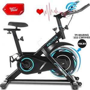 ANCHEER Indoor Exercise Bike Stationary, Indoor Cycling Bike with Comfortable Seat Cushion, Tablet Holder and LCD Monitor for Home Workout, 40 LBS Flywheel and 330 Lbs Weight Capacity