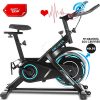 ANCHEER Exercise Bike, Indoor Cycling Bike Stationary with Heart Rate Monitor & LCD Monitor, Comfortable Seat Cushion, 40LBS Heavy Flywheel, Multi - Grips Handlebar (Black)
